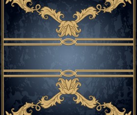 Dark blue grunge background with retro frame and decorative vector 03