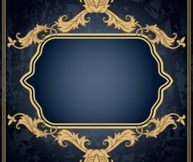 Dark blue grunge background with retro frame and decorative vector 04