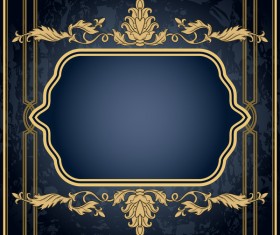 Dark blue grunge background with retro frame and decorative vector 05