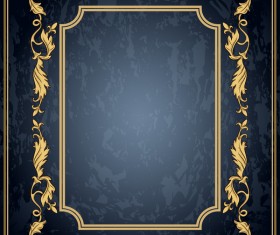 Dark blue grunge background with retro frame and decorative vector 06