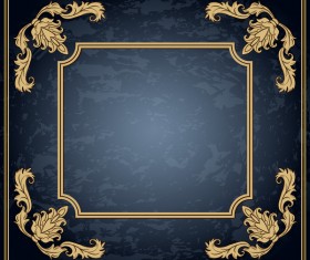 Dark blue grunge background with retro frame and decorative vector 07