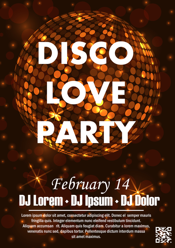 Disco love party poster vector template 01