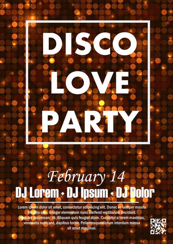 Disco love party poster vector template 02