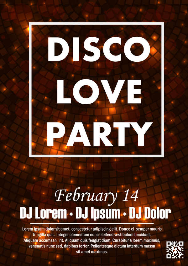 Disco love party poster vector template 03