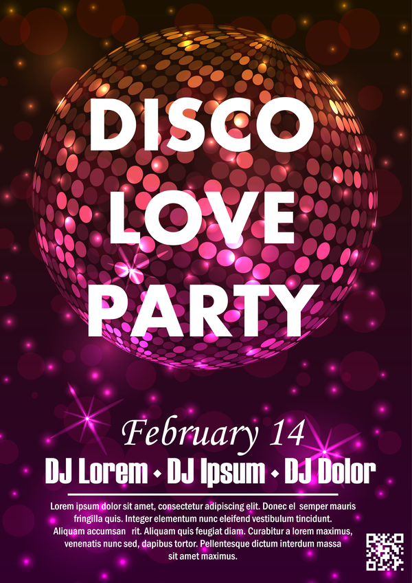 Disco love party poster vector template 04