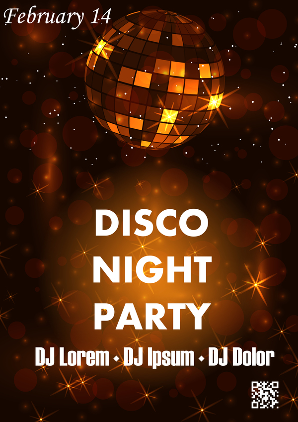 Disco night party poster with neon background vector