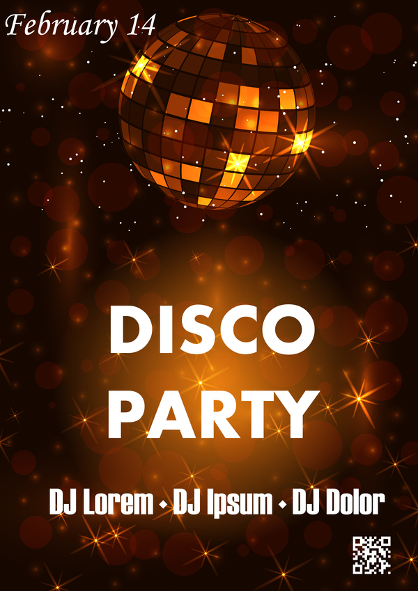 Disco party poster with flyer template vector 02