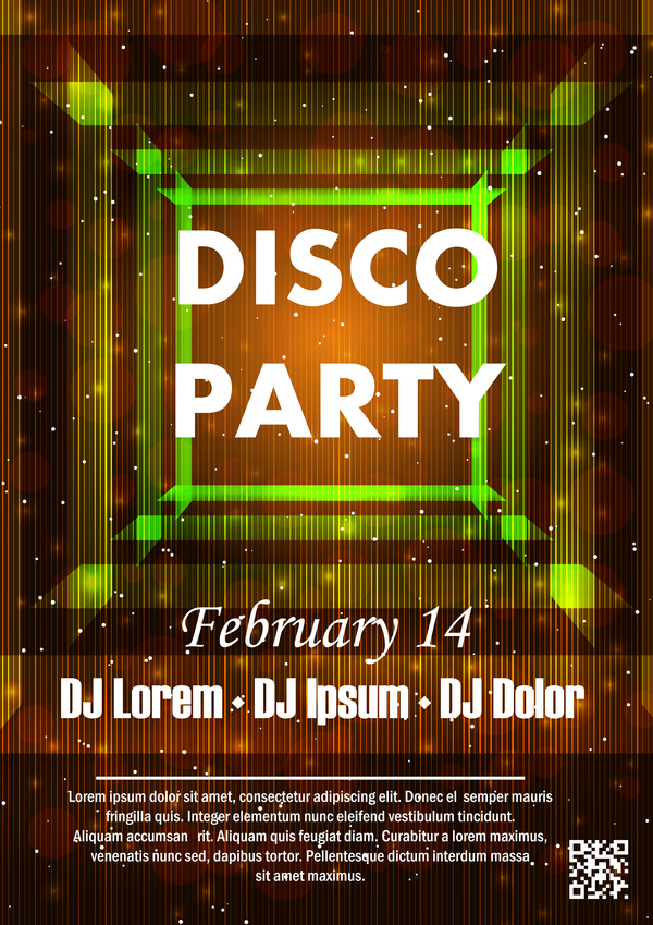 Disco party poster with flyer template vector 03