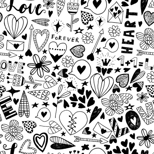 Doodle heart seamless pattern vector 02