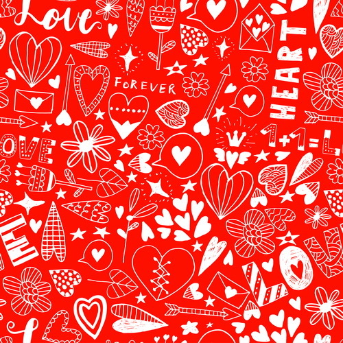 Doodle heart seamless pattern vector 03