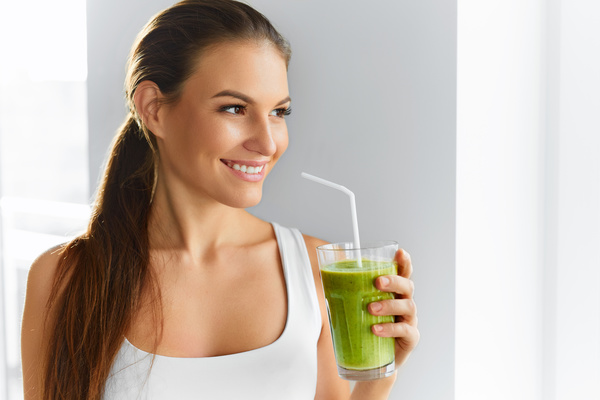 Drink vegetable juice woman Stock Photo