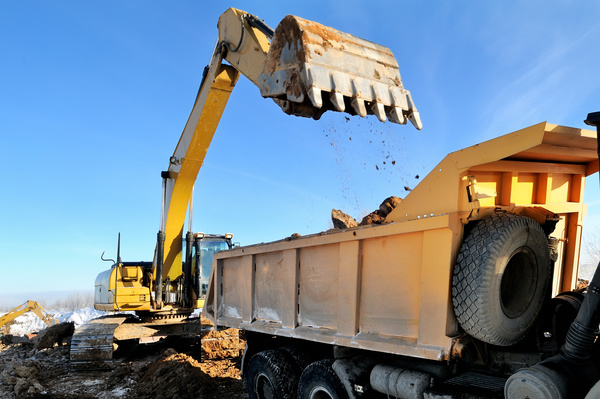 Excavator and dump truck Stock Photo 02