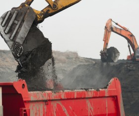 Excavator and dump truck Stock Photo 04