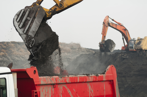 Excavator and dump truck Stock Photo 04