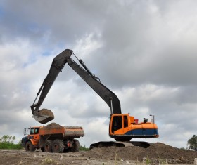 Excavator and dump truck Stock Photo 05
