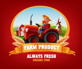 Farm organic food label vector 06