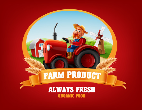 Farm organic food label vector 06