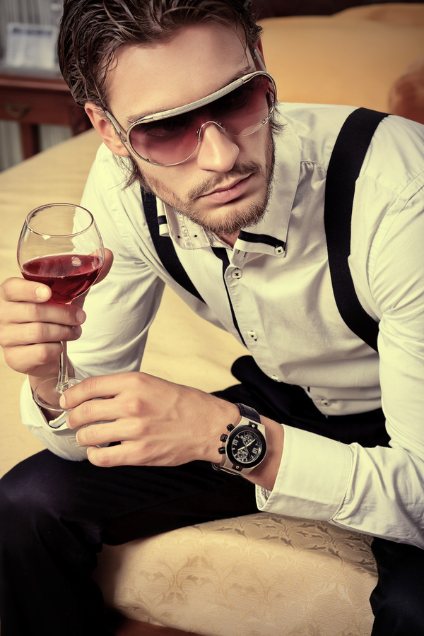 Fashionable men drinking Stock Photo
