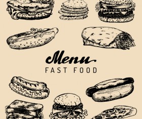 Fast food vintage menu vectors