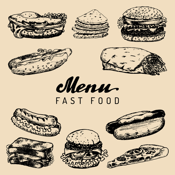 Fast food vintage menu vectors