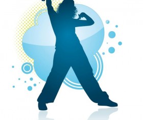 Fitness dance blue silhouette vector material 03