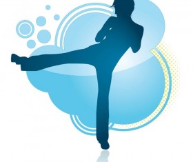 Fitness dance blue silhouette vector material 09