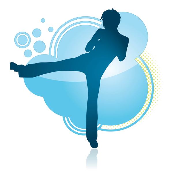 Fitness dance blue silhouette vector material 09