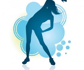 Fitness dance blue silhouette vector material 10