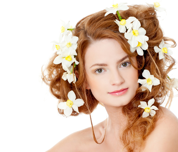 Flower in the womens hair Stock Photo 04