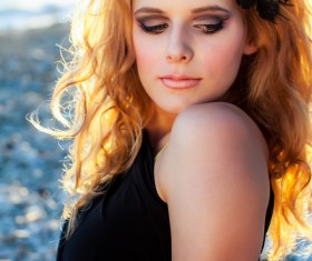 Flower in the womens hair Stock Photo 07