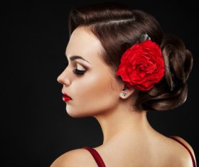 Flower in the womens hair Stock Photo 09