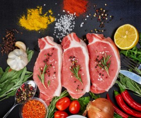 Fresh Red meat and spices Stock Photo 05