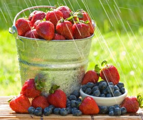 Fresh fruit in the rain Stock Photo