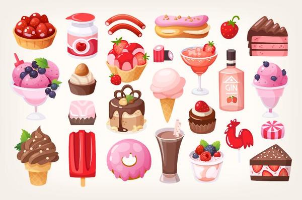 Fruit chocolate desserts vector illustration