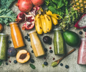 Fruits and fruit juices on the desktop Stock Photo