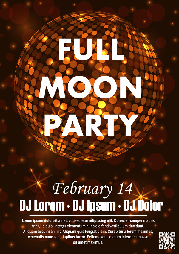 Full moon party flyer with poster template vector 01