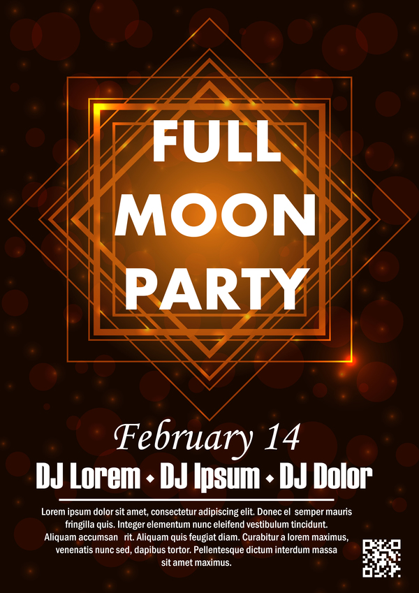 Full moon party flyer with poster template vector 02