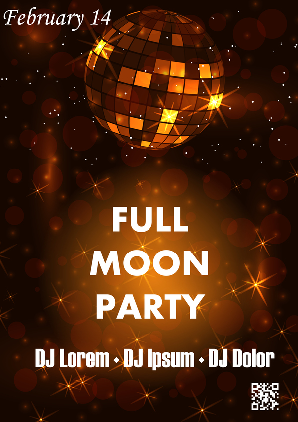 Full moon party flyer with poster template vector 03