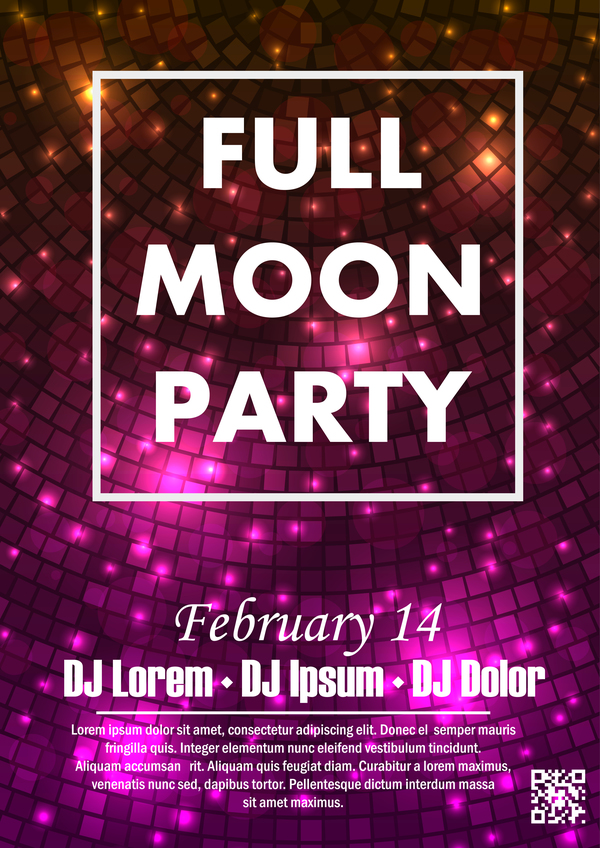 Full moon party flyer with poster template vector 04