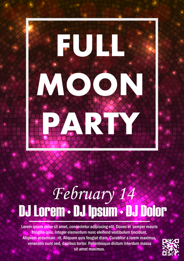 Full moon party flyer with poster template vector 05