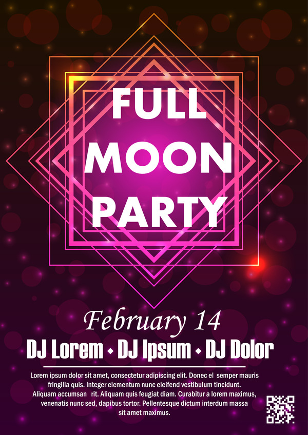 Full moon party flyer with poster template vector 06