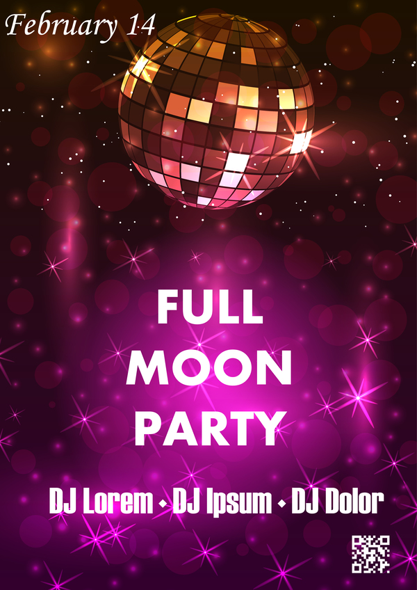 Full moon party flyer with poster template vector 07