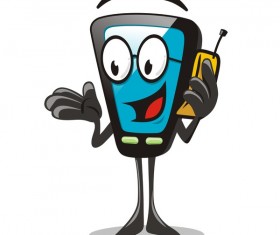 Funny cartoon mobile phone vector 02