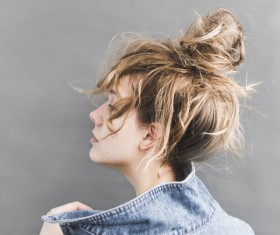 Girl Fluffy Meatball head Stock Photo