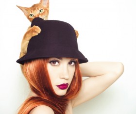 Girl and pet cat Stock Photo 01