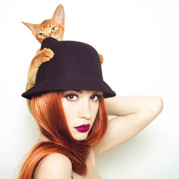 Girl and pet cat Stock Photo 01