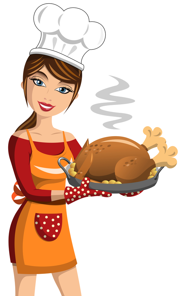 Girl cook with thanksgiving turkey vector 01