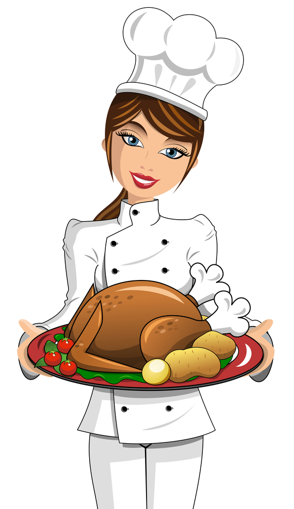 Girl cook with thanksgiving turkey vector 02