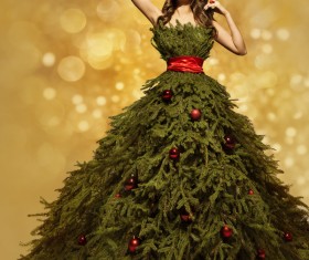 Girl dressed Christmas tree Stock Photo 03
