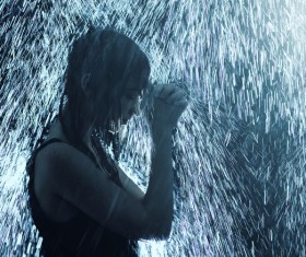 Girl in the rain Stock Photo